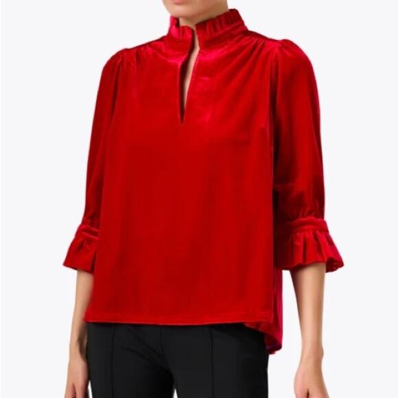 Gretchen Scott red velvet ruffle top size XS - Picture 1 of 7